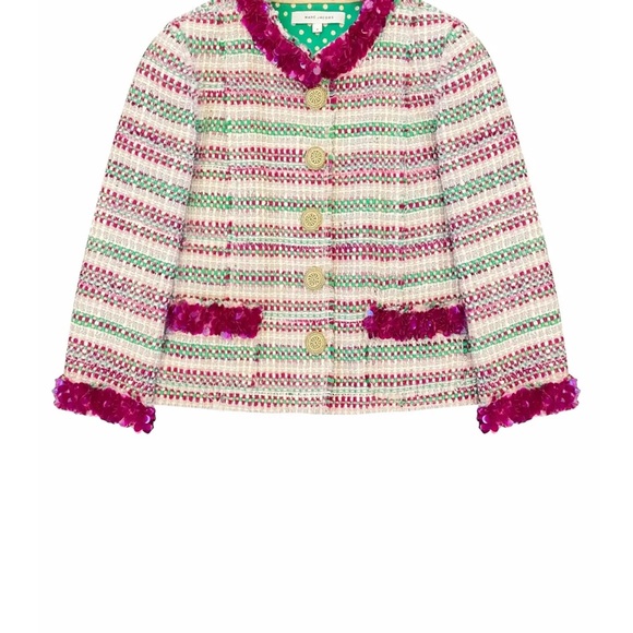 Vintage NWT Marc Jacobs Tweed Jacket Skirt Set Pink Green Sequin Trim Size 6 - Picture 3 of 12